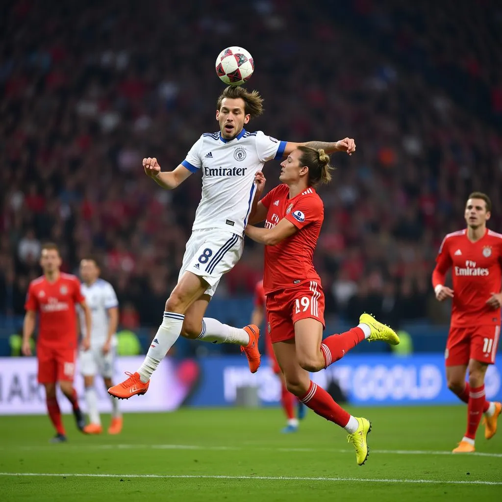 Luuk de Jong rises above defenders for a powerful header