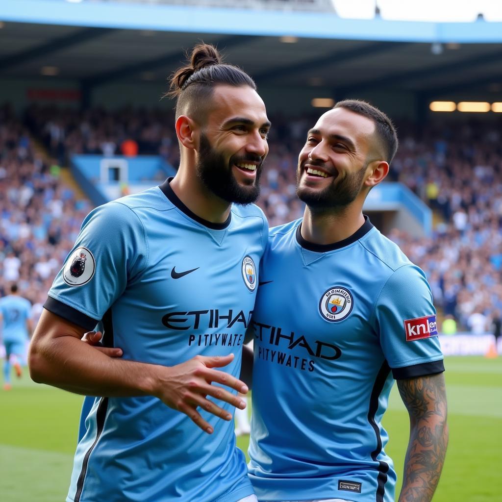 Mahrez and Haaland celebrate a goal