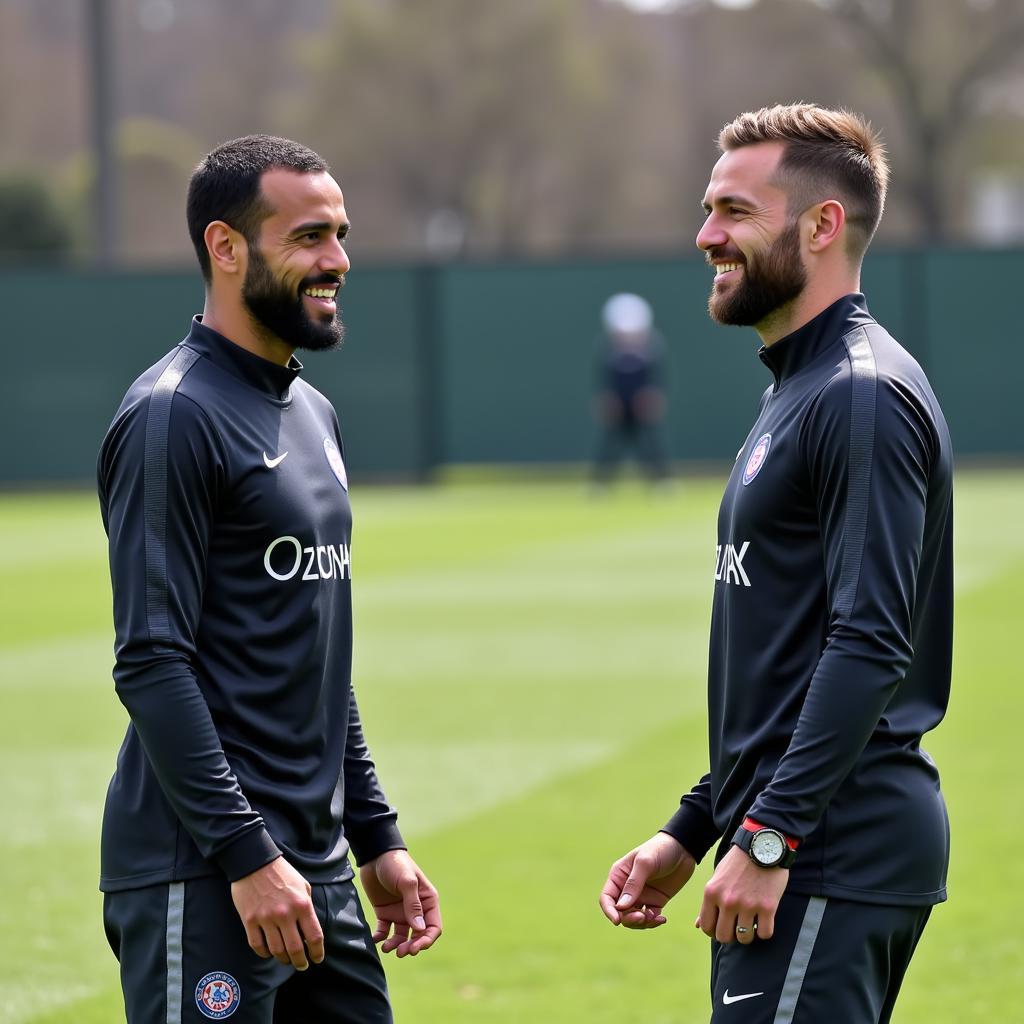 Mahrez and Haaland share a laugh during training