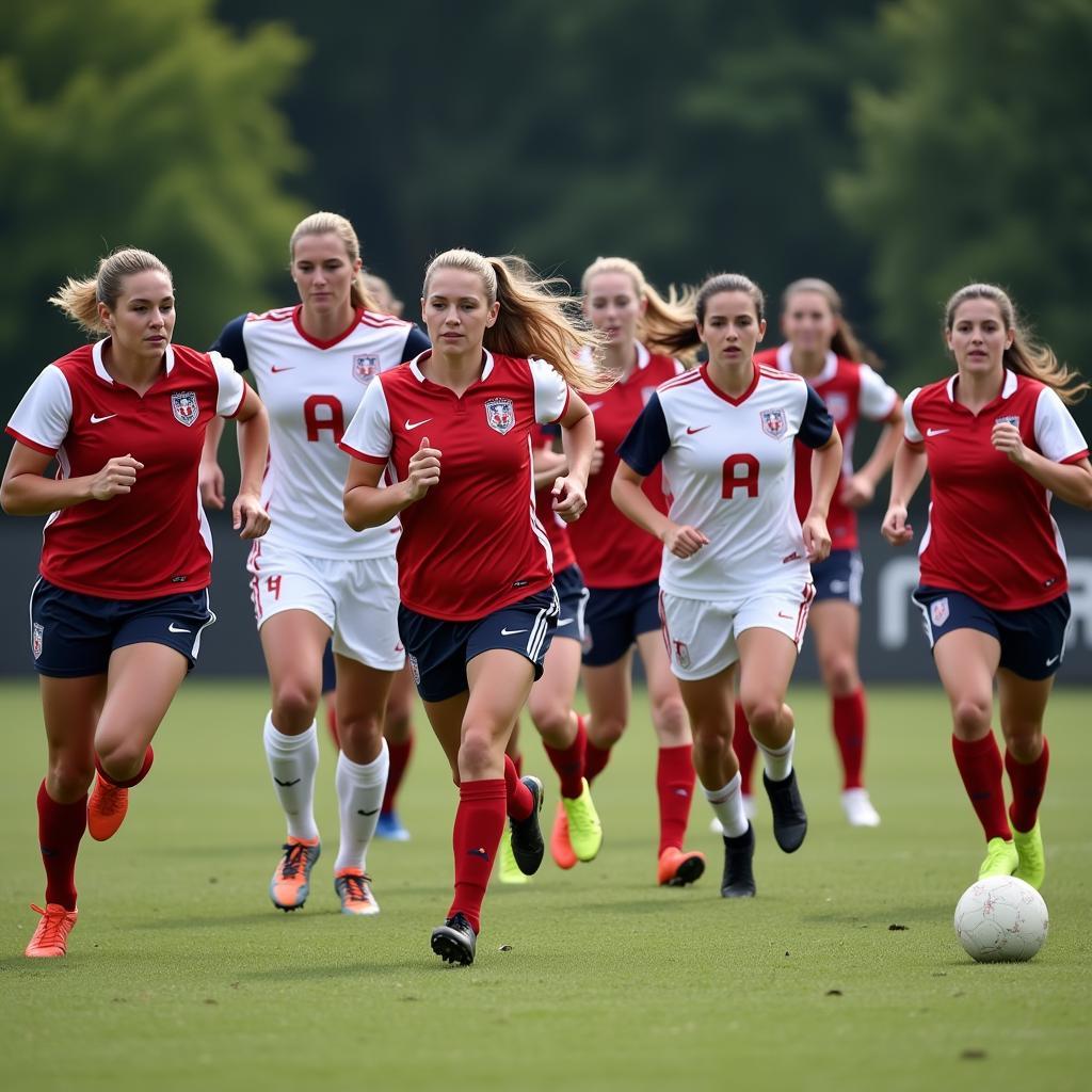 Male and Female Soccer Players Running on the Field