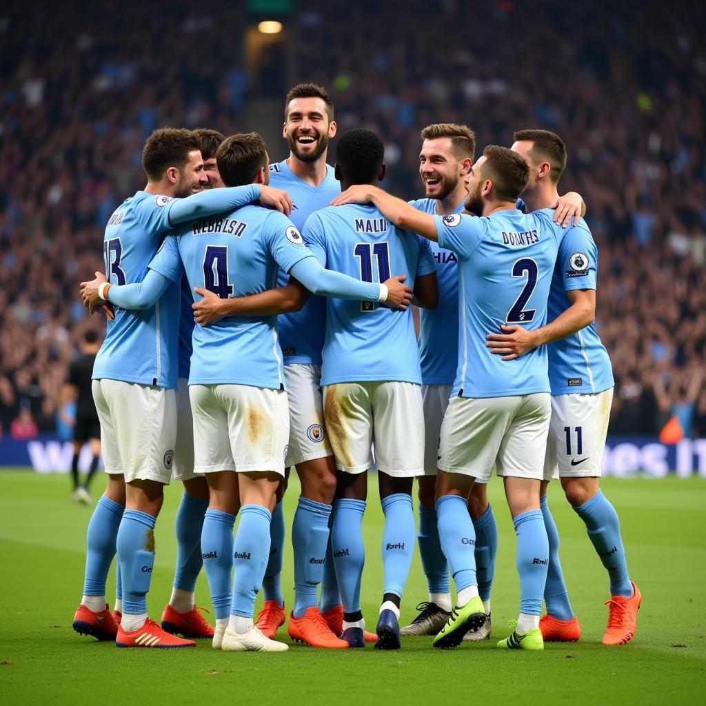 Man City players celebrating a goal in 2019