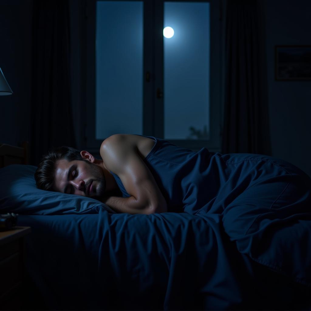 Man sleeping soundly in a dark room