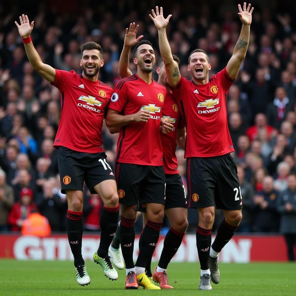 Manchester United Midfielders Celebrating a Goal