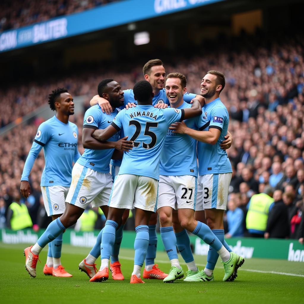 Manchester City celebrating a goal