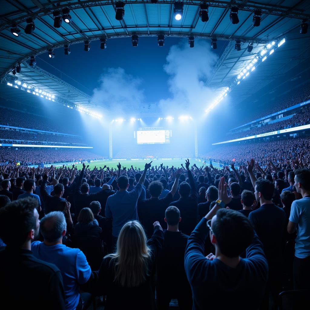 Manchester City fans singing in the stands