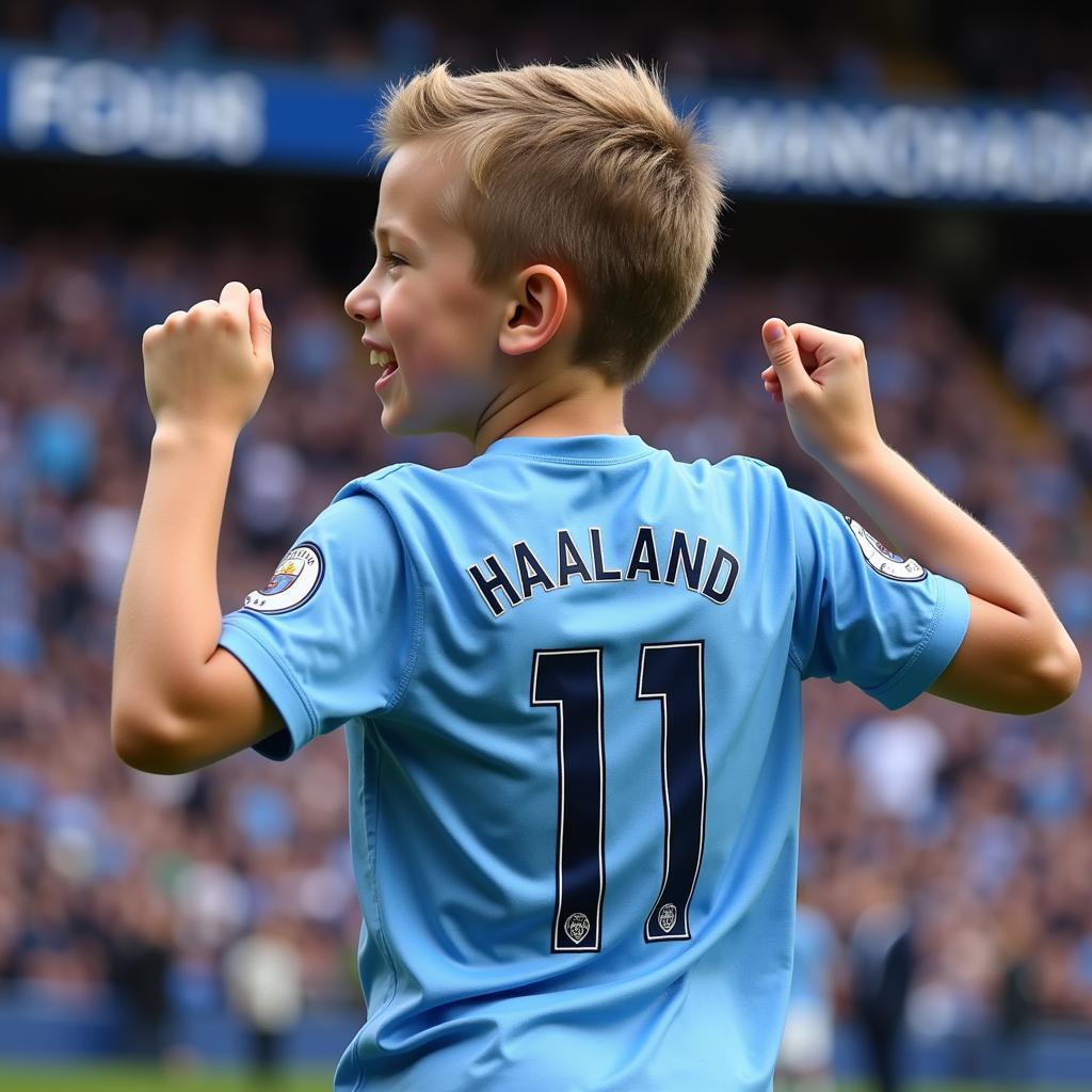 Erling Haaland in action wearing the Manchester City youth jersey