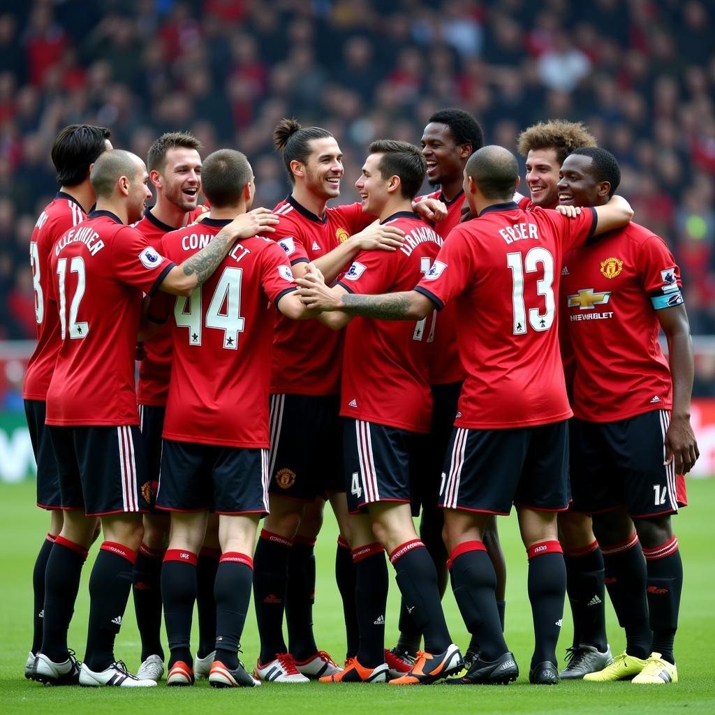 The Manchester United squad of 2007 celebrating a victory, showcasing the unity and spirit of the team.