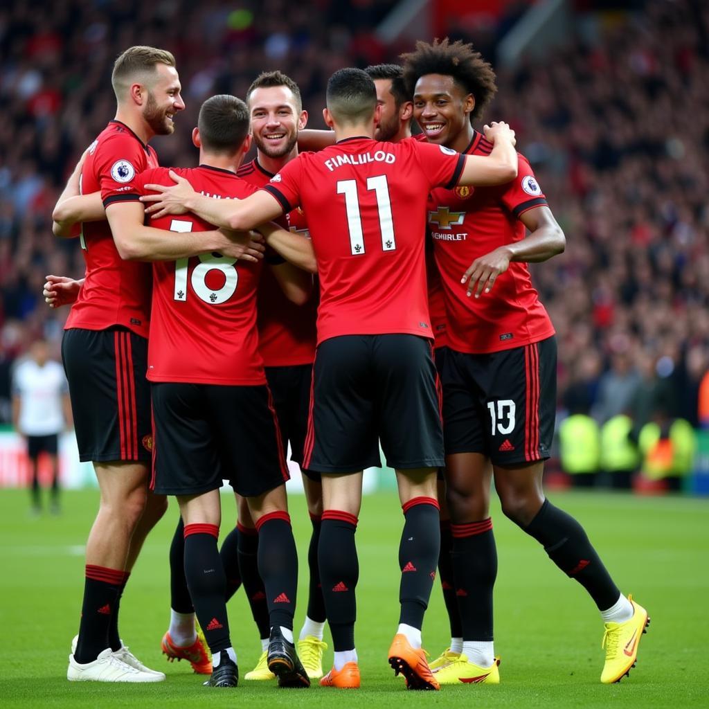 2017 Manchester United team celebrating a goal