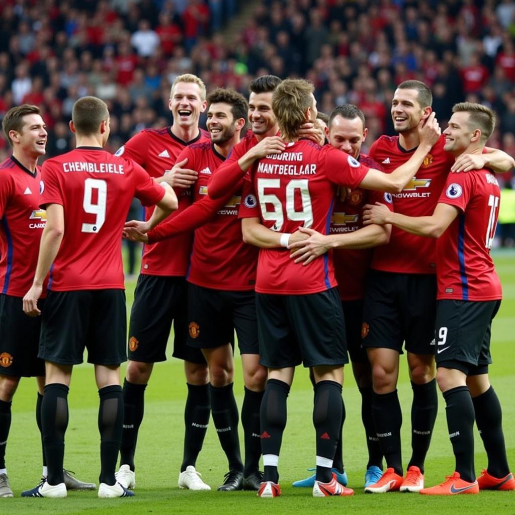 Manchester United players lift the Europa League trophy in 2017