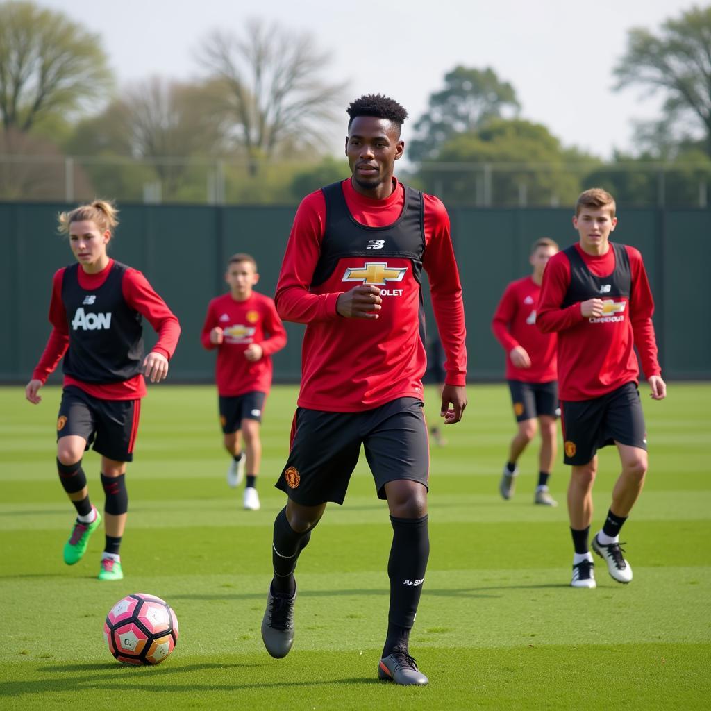 Manchester United academy players training