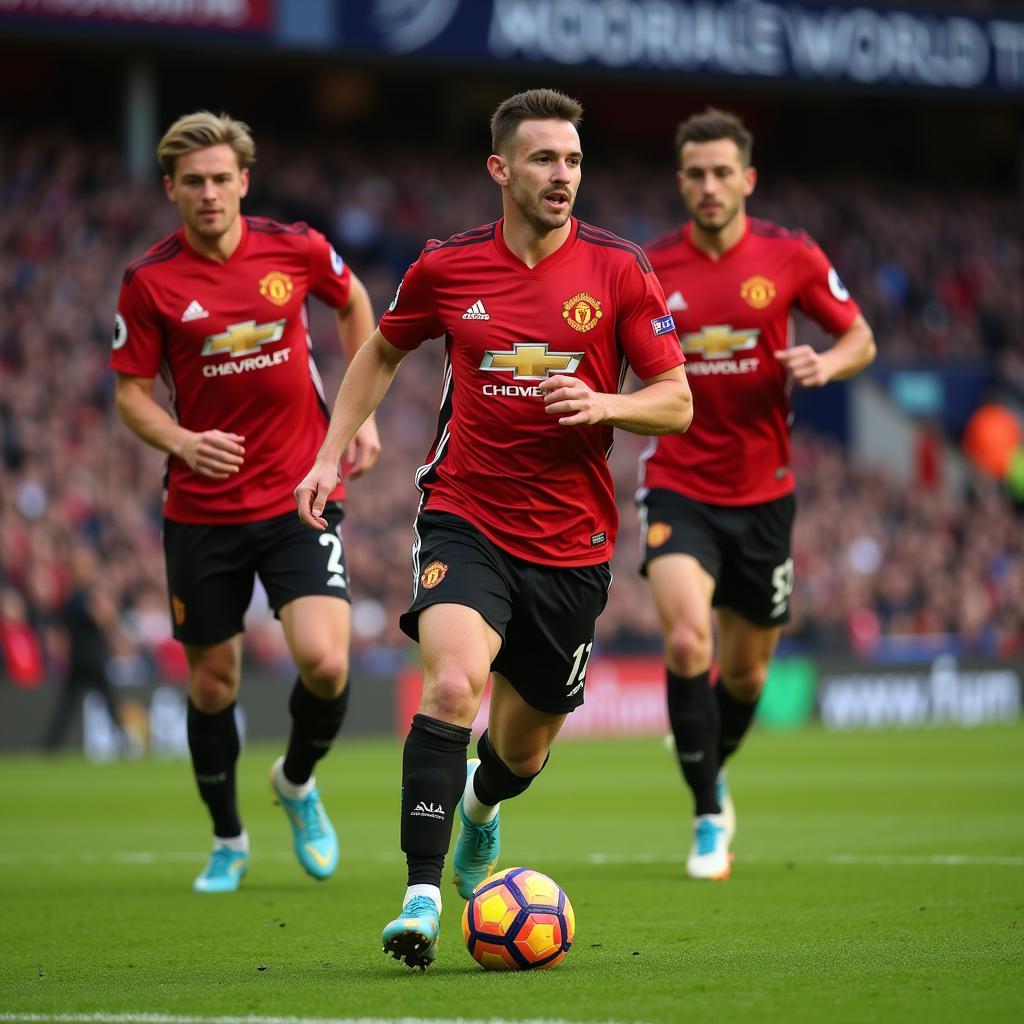 Manchester United players launching a quick counter-attack