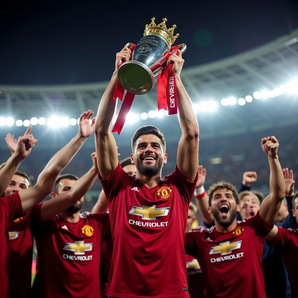 Manchester United captain lifting a trophy