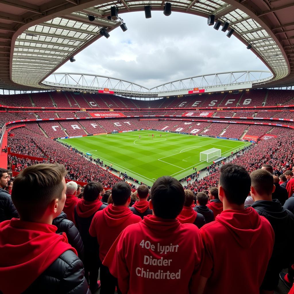 Manchester United fans cheering in the stadium