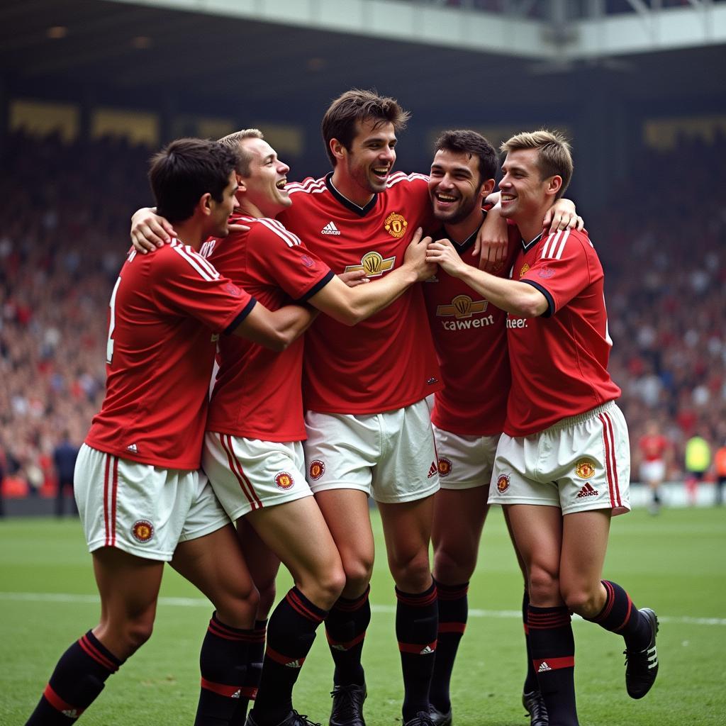 Manchester United Legends Celebrating a Goal