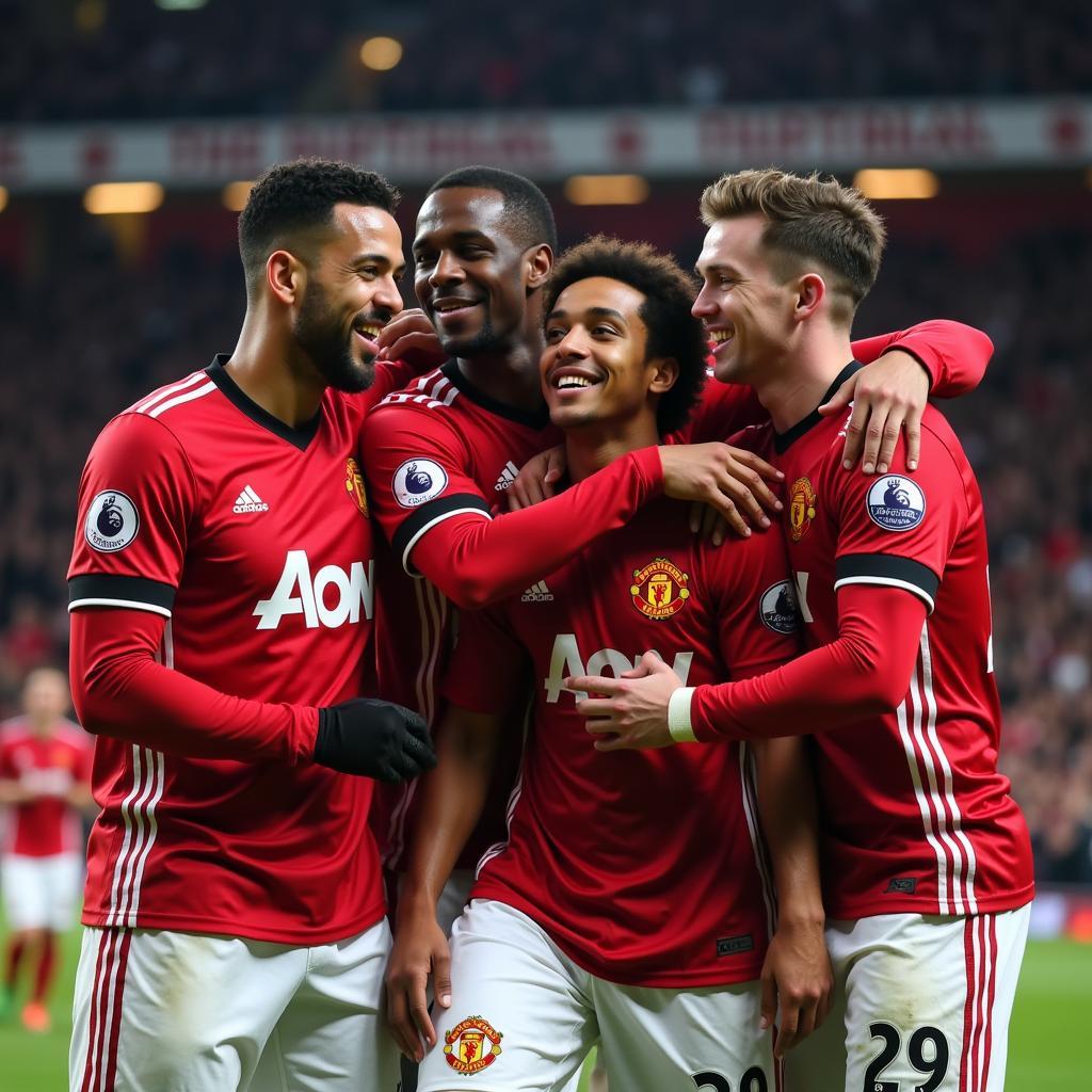 Manchester United players celebrating a goal