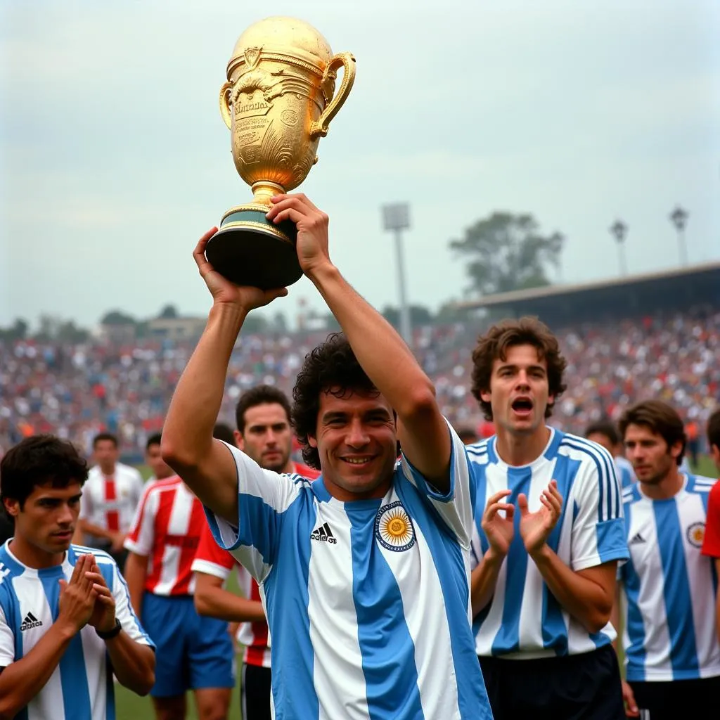 Diego Maradona lifts the World Cup trophy