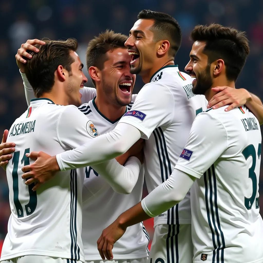 Marco Asensio celebrates a goal with his Real Madrid teammates