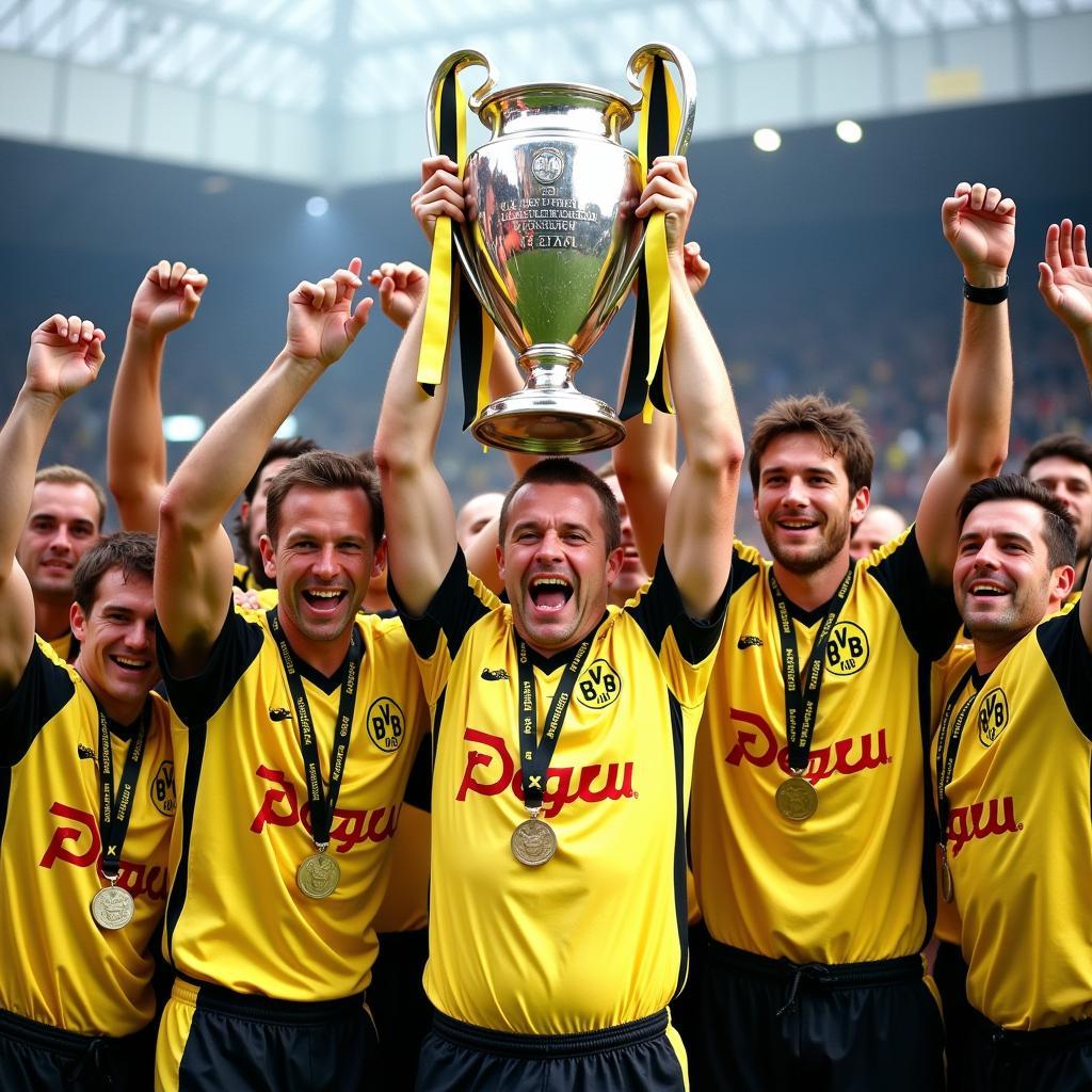 Matthias Sammer lifting the Champions League trophy 