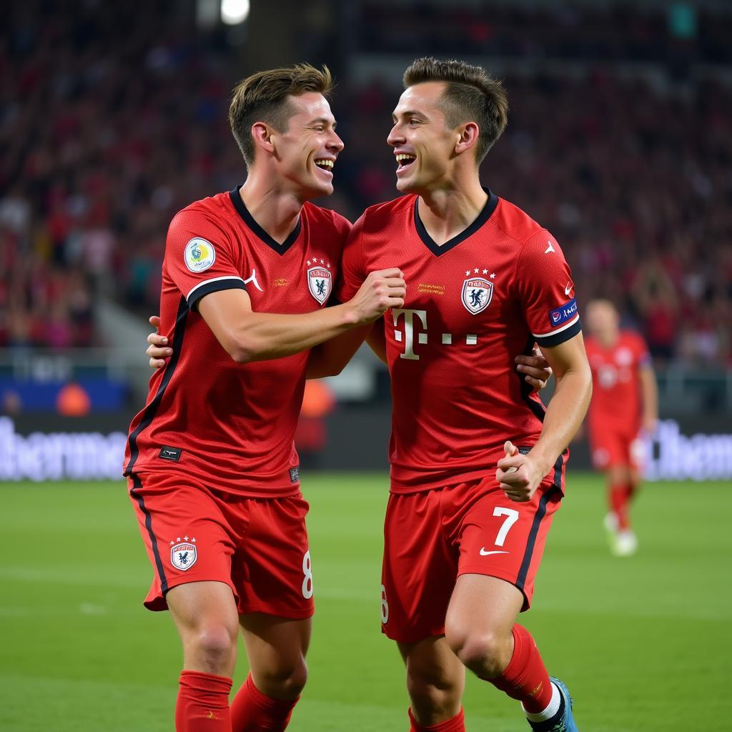 Matthijs de Ligt and Kai Havertz celebrating a goal