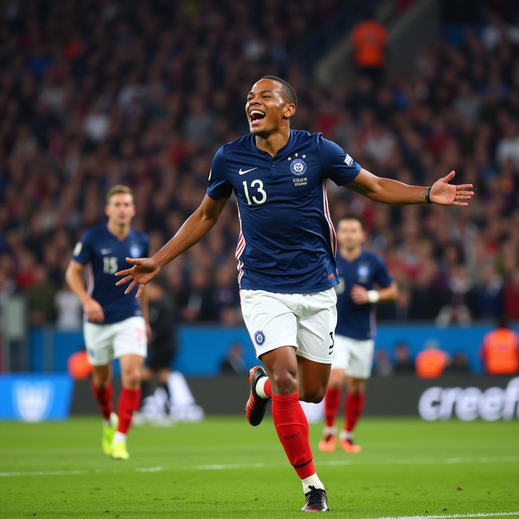 Kylian Mbappé celebrating a goal for France