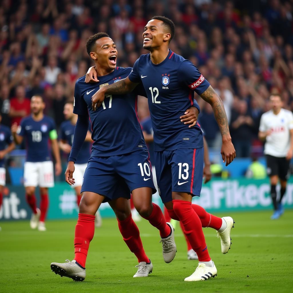 Mbappé celebrates with teammates