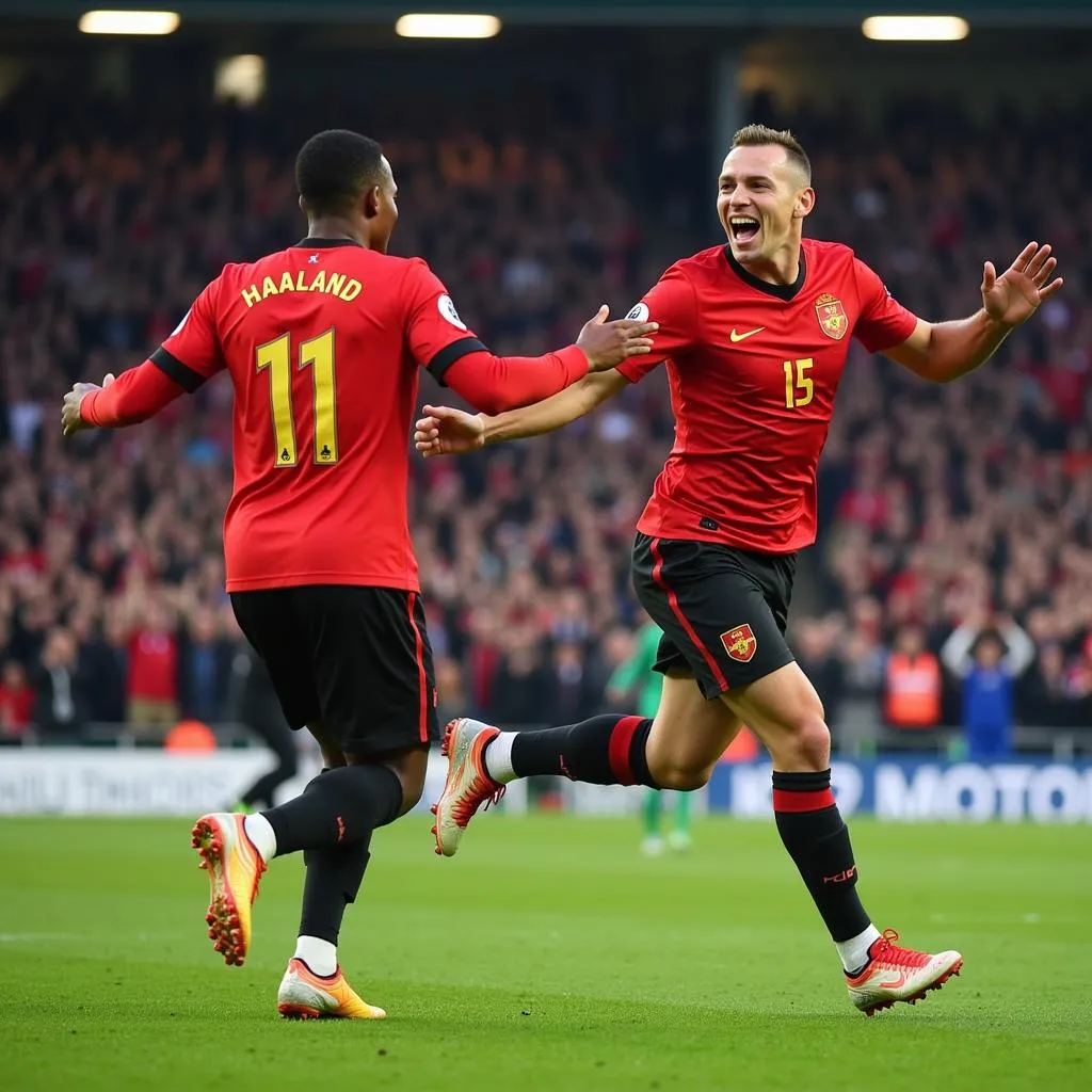 Mbappe and Haaland celebrating a goal