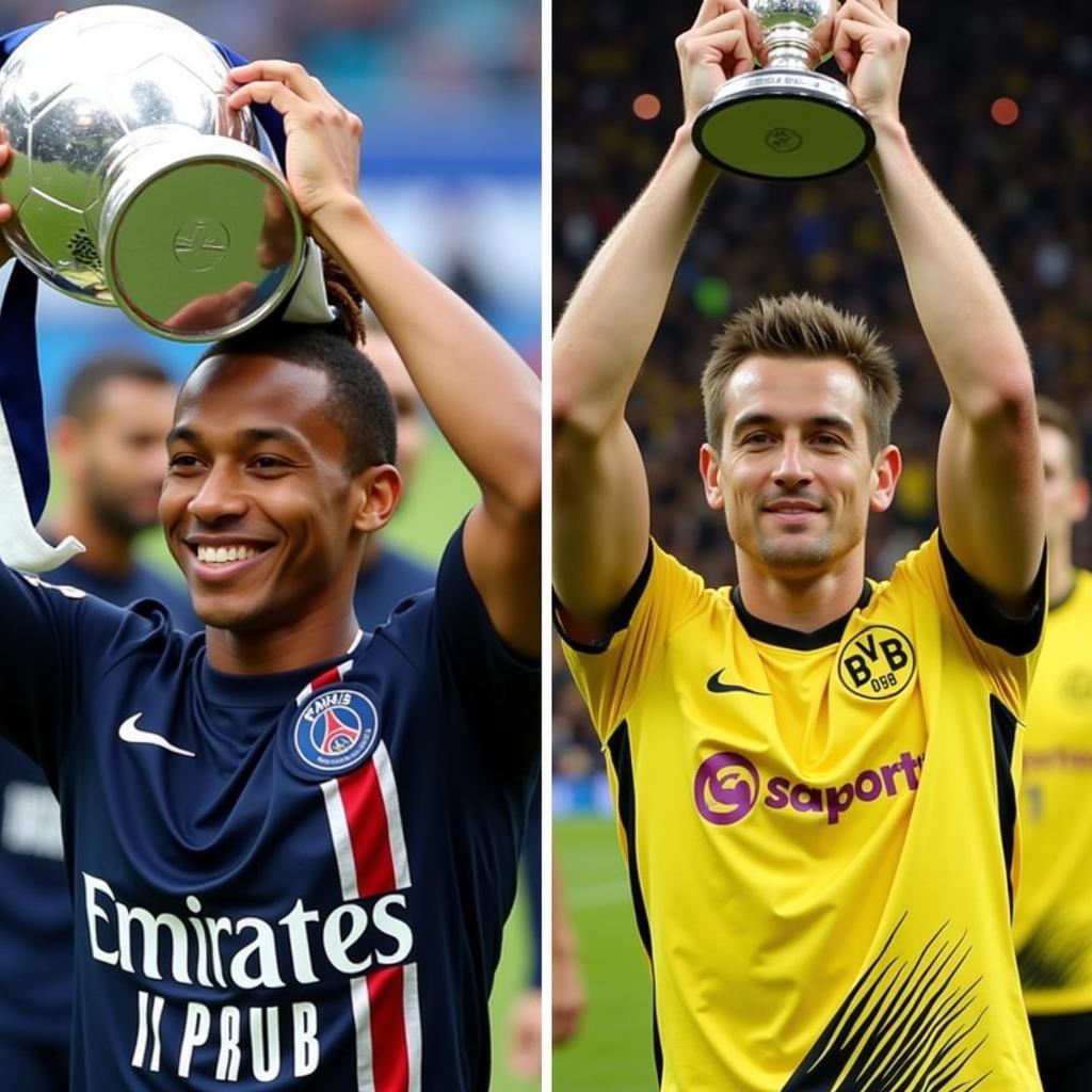 Mbappe and Haaland lift trophies with their respective teams