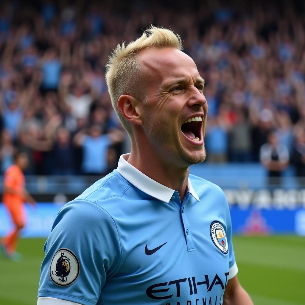 Erling Haaland celebrates a goal for Manchester City