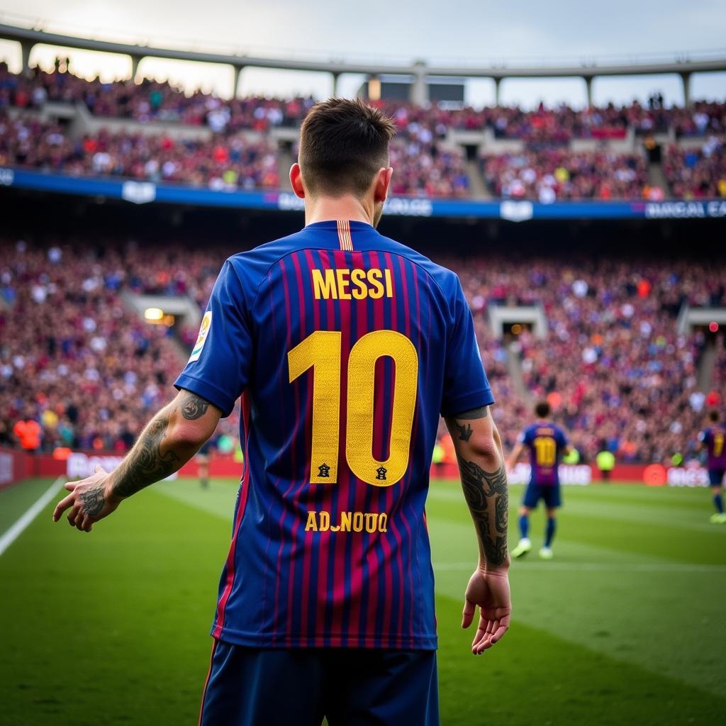 Lionel Messi in the 2018 Barcelona kit