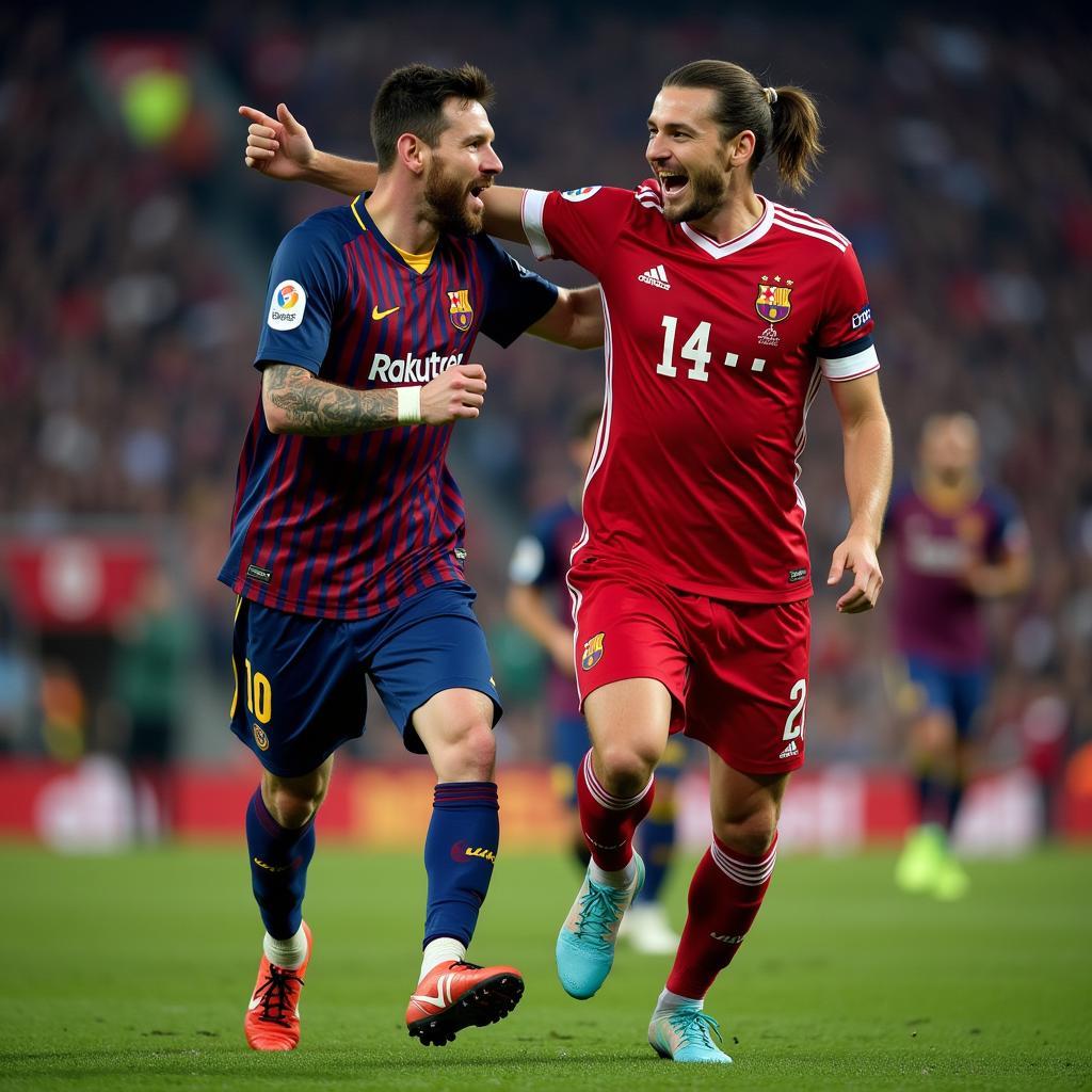 Messi and Haaland Celebrating Goals