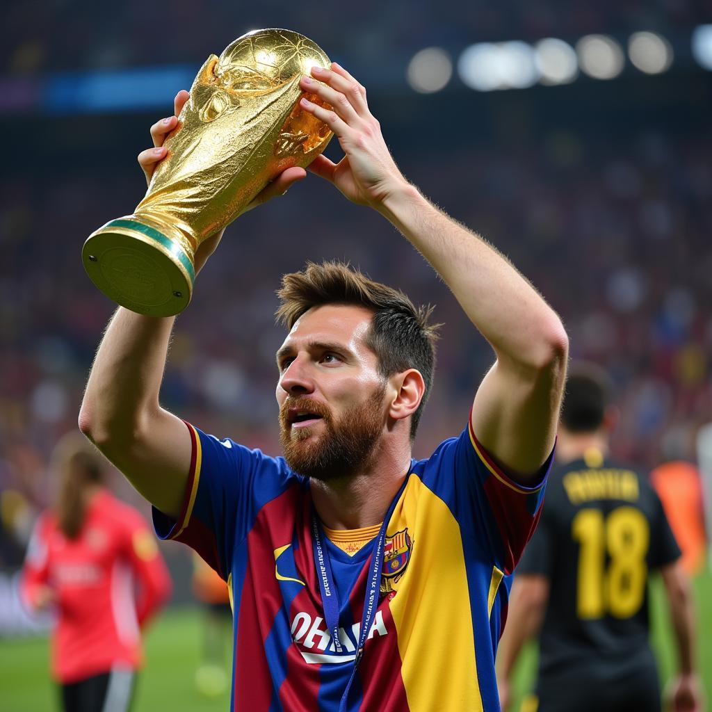 Messi lifts the World Cup trophy