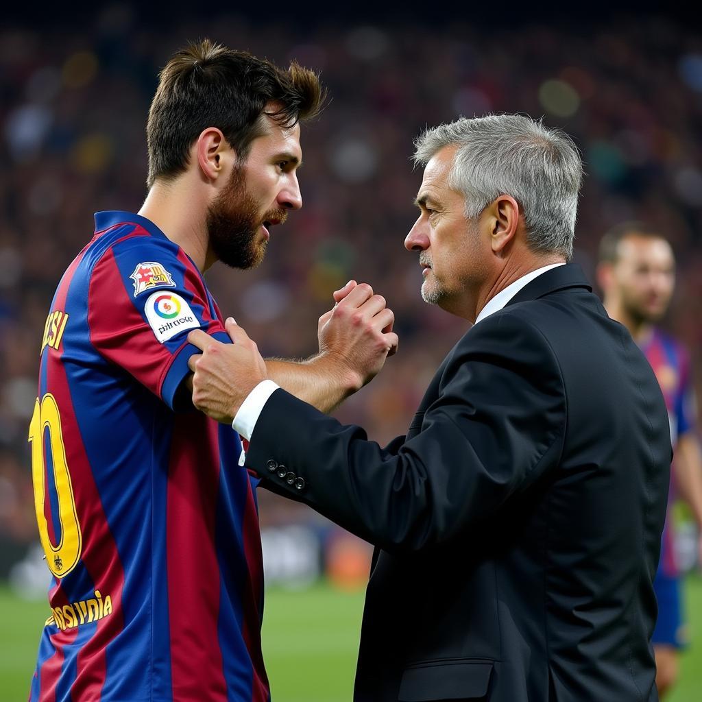 Messi and Mourinho during a heated El Clasico match