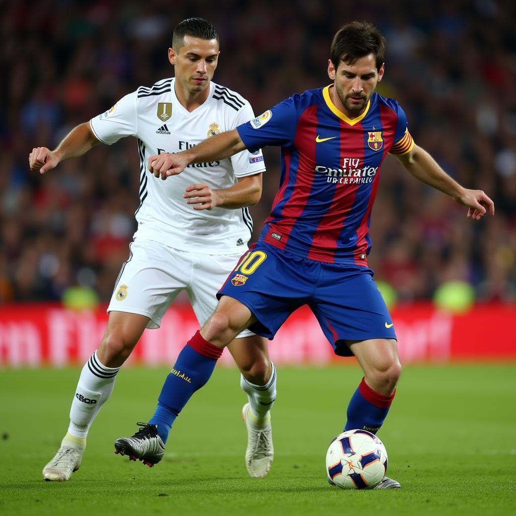 Lionel Messi and Cristiano Ronaldo on the pitch