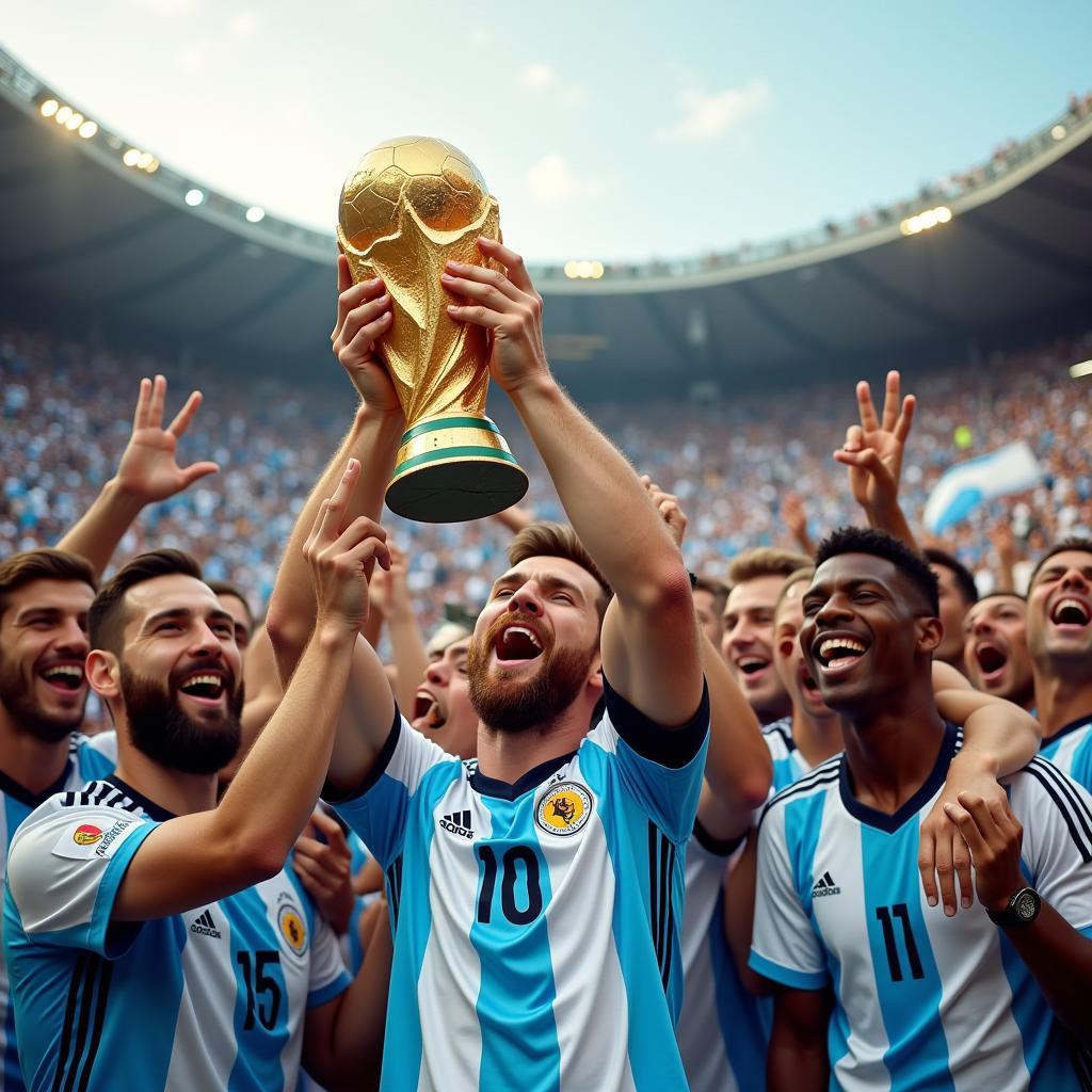 Messi lifting the World Cup trophy