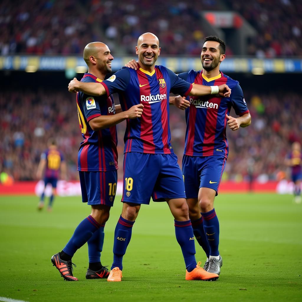 Barcelona's midfield trio: Guardiola, Xavi, and Iniesta.