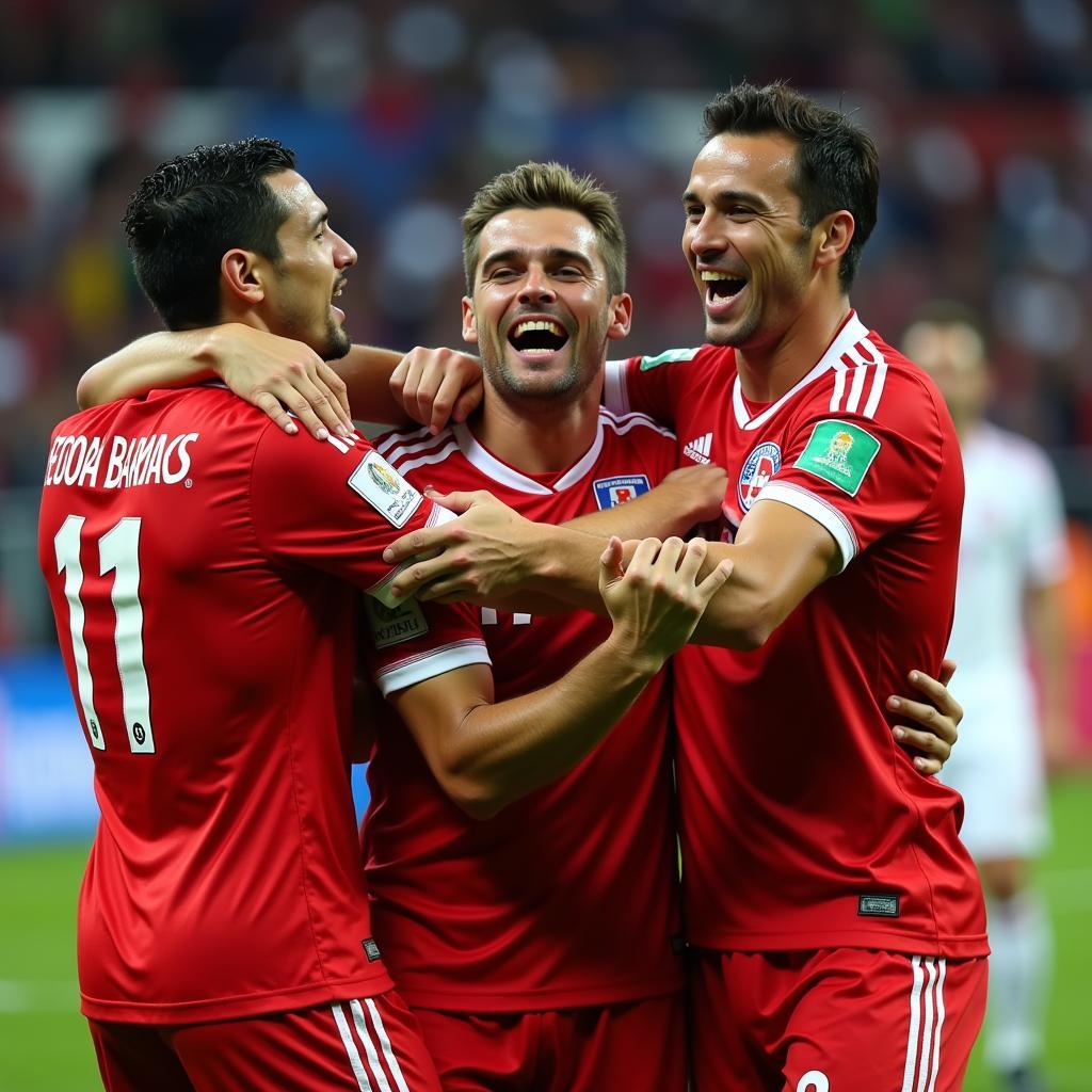 Milan Baros celebrates a goal with Czech Republic teammates