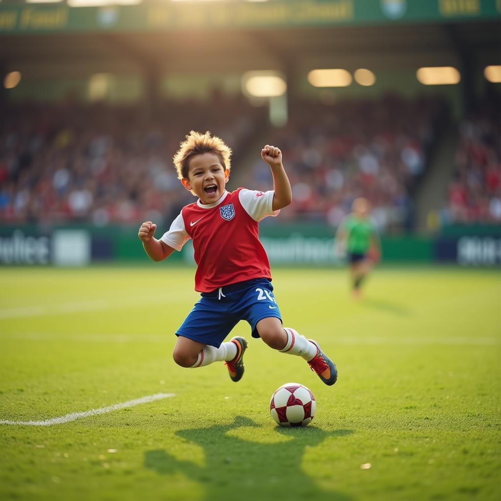 Miniature Footballer Celebrating a Goal