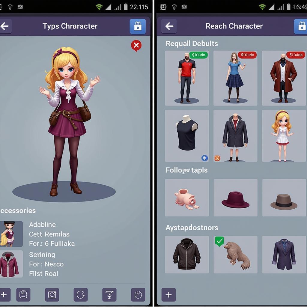 Mobile game character customization interface