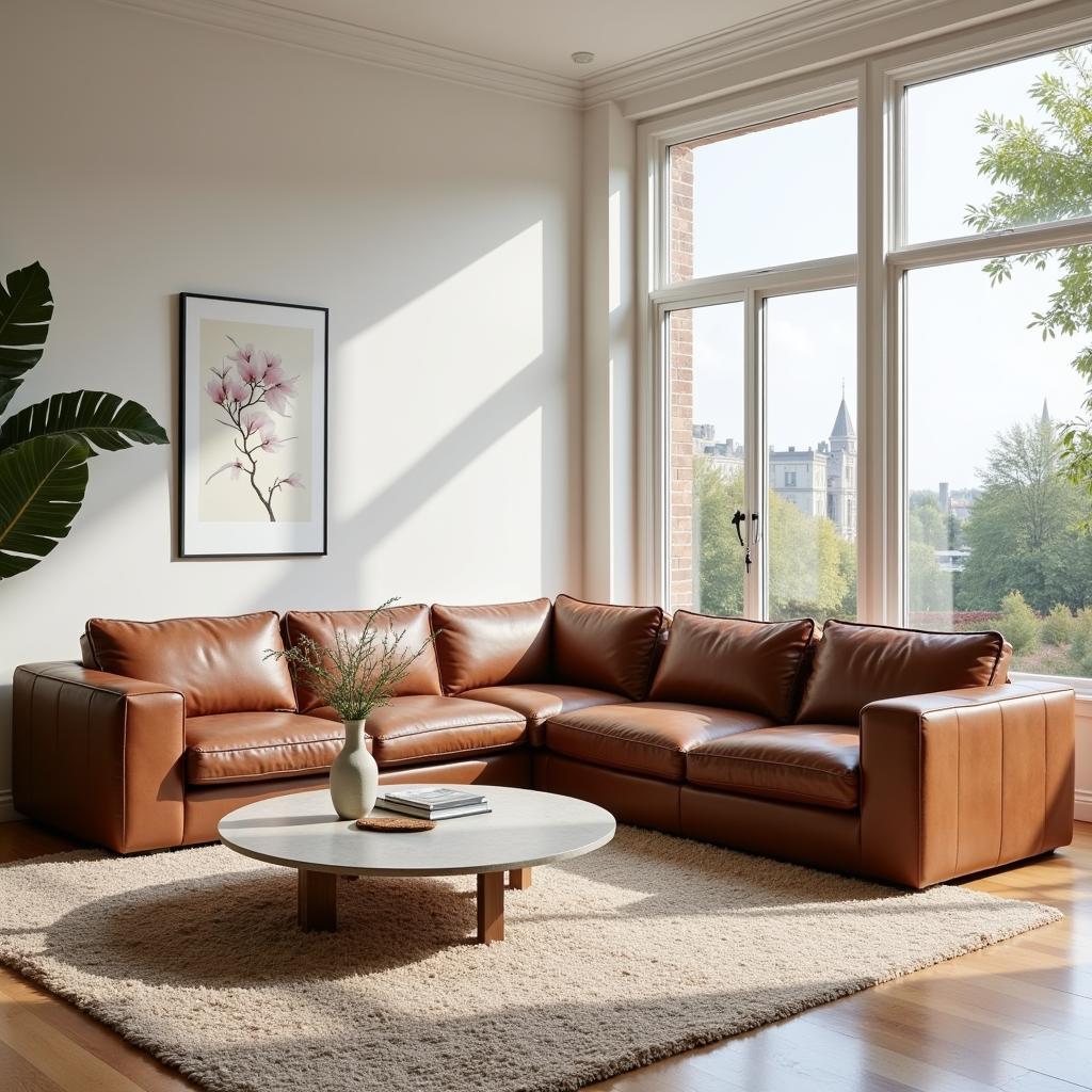 Modern Living Room with a Stylish Leather Sofa