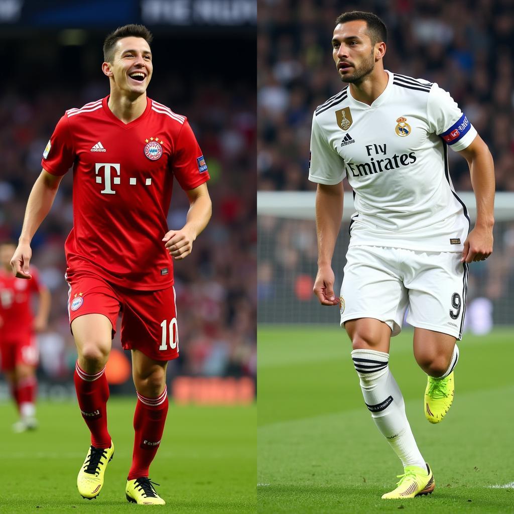 Robert Lewandowski and Karim Benzema celebrating goals.