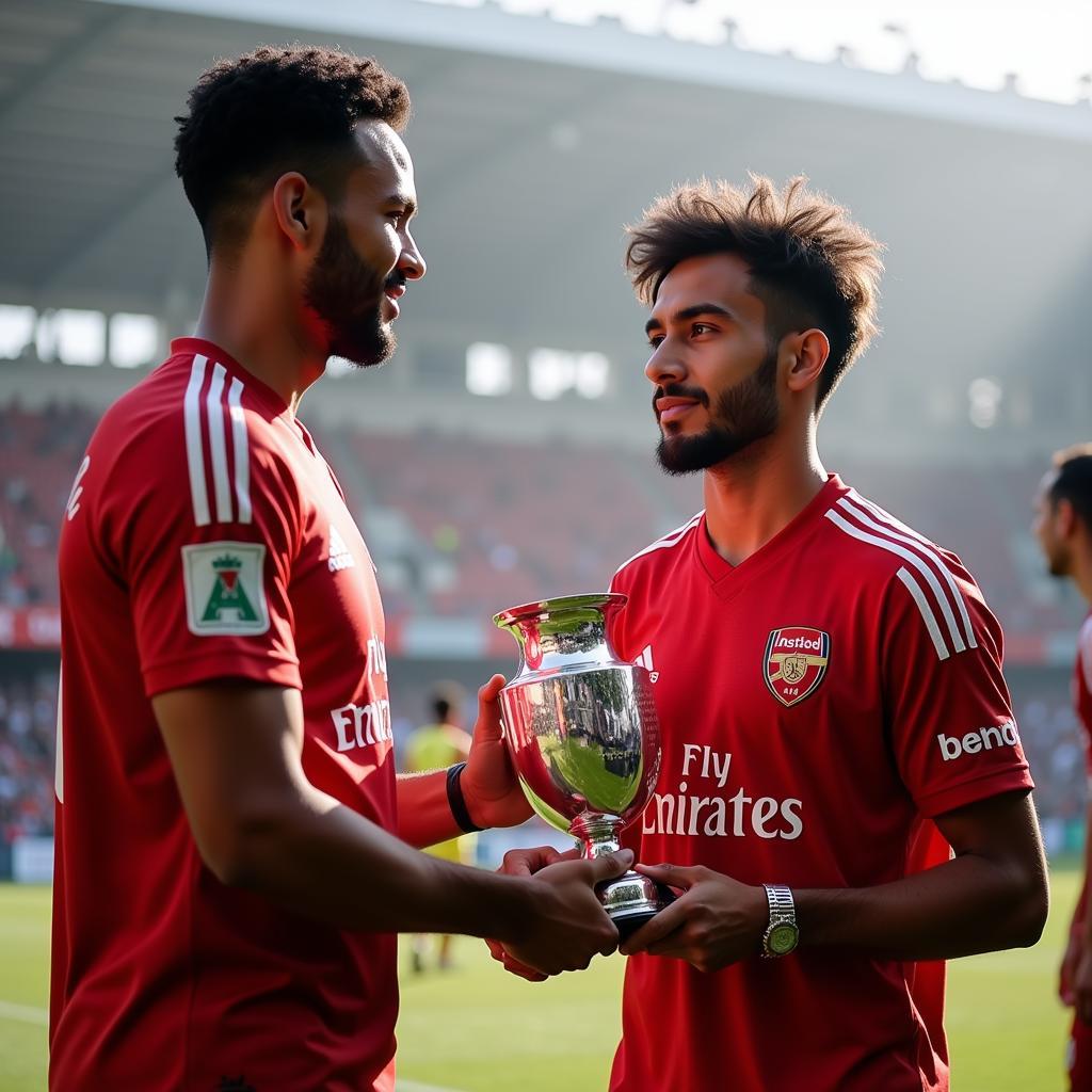 Mohamed Hassan receiving an award after a man-of-the-match performance