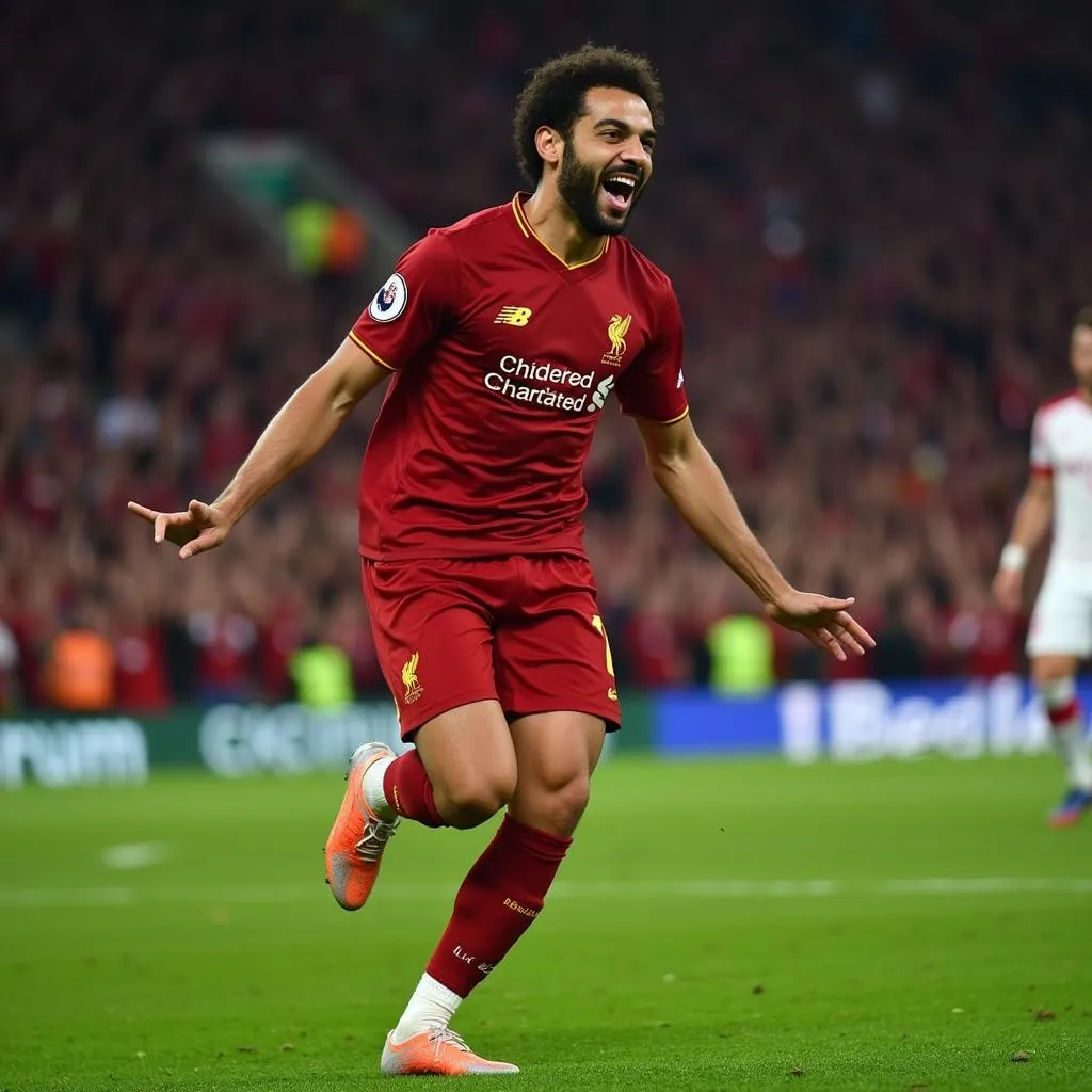 Mohamed Salah celebrates a goal for Liverpool