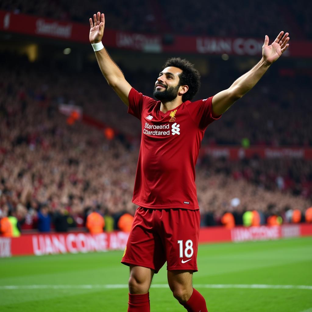 Mohamed Salah celebrates a goal for Liverpool