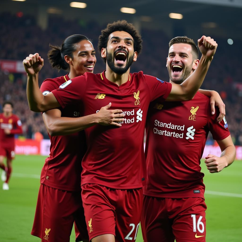 Mohamed Salah celebrates a goal for Liverpool