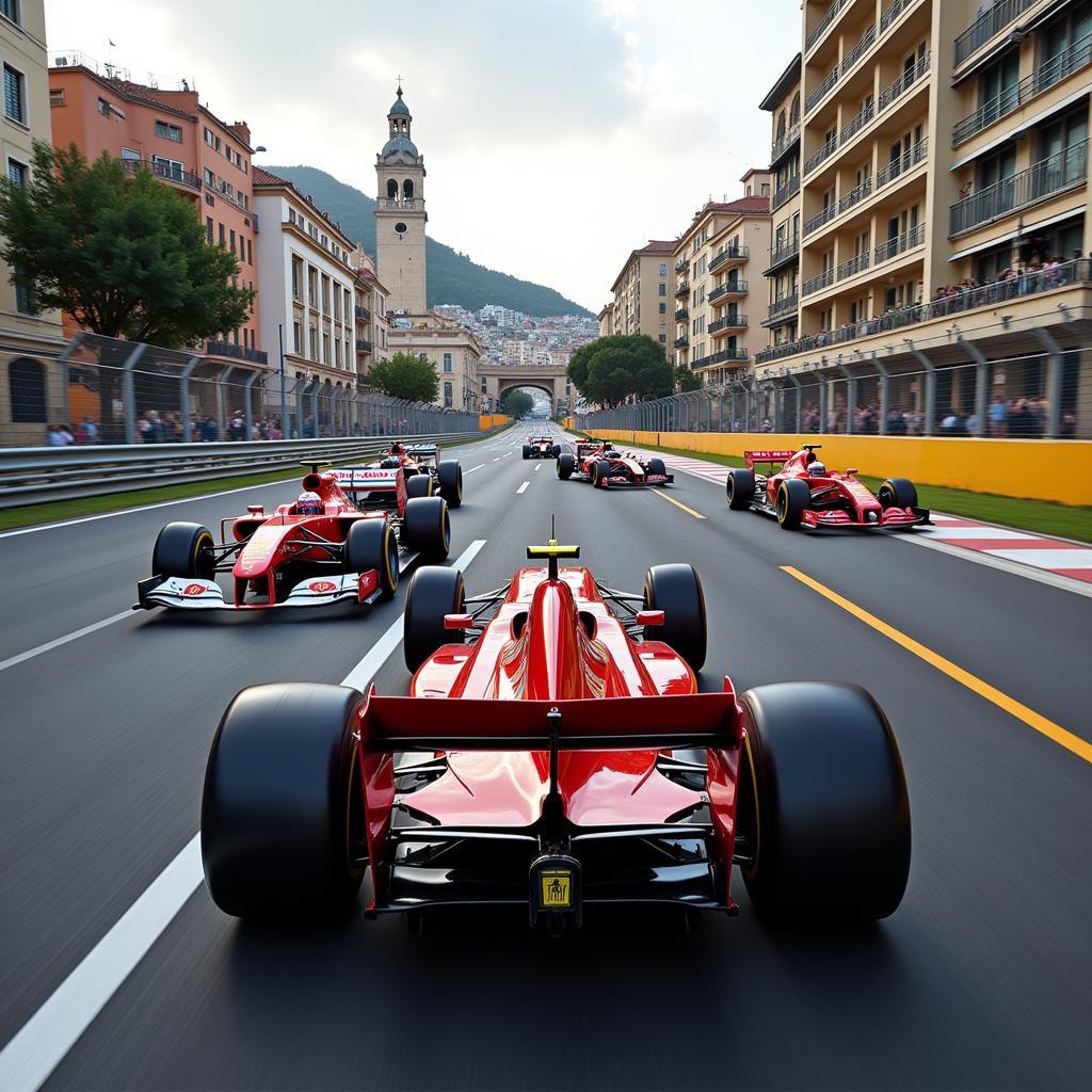 Formula 1 cars racing in Monaco Grand Prix