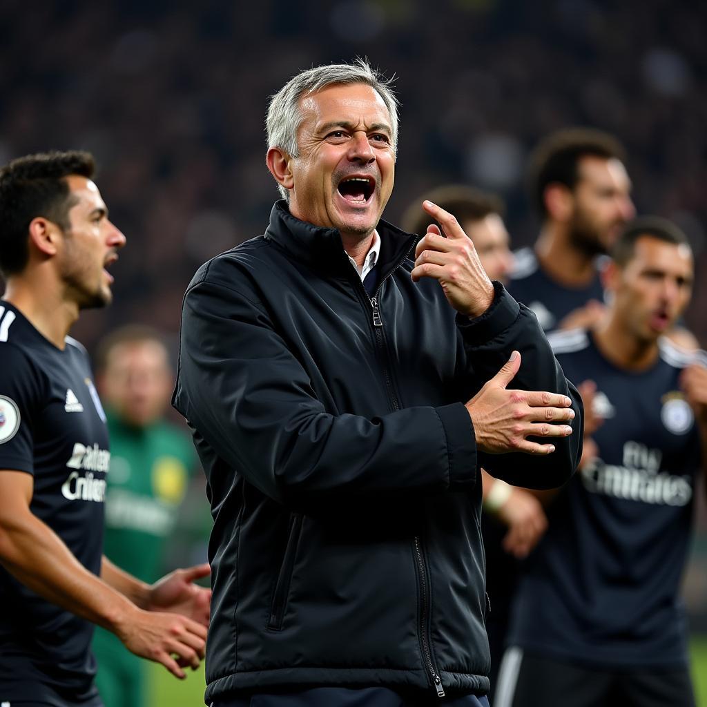 Mourinho celebrates with his players