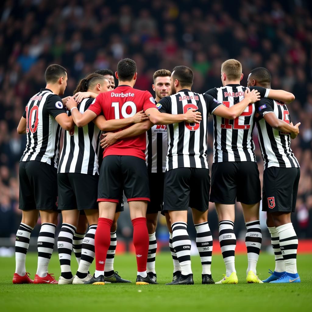 Newcastle defenders forming a wall