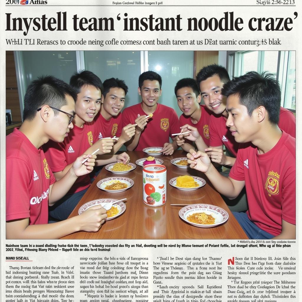 A news clipping about the Vietnamese U23 team's instant noodle craze