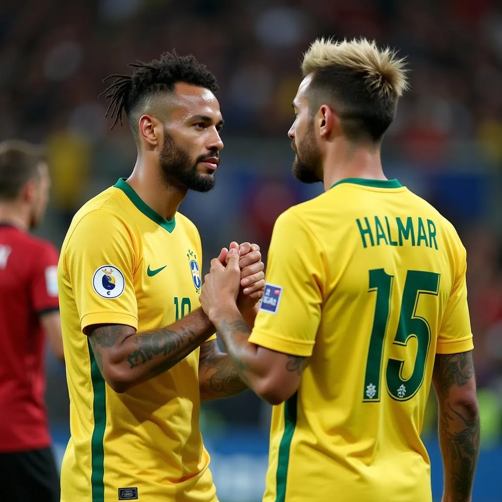 Neymar and Haaland shake hands after a match