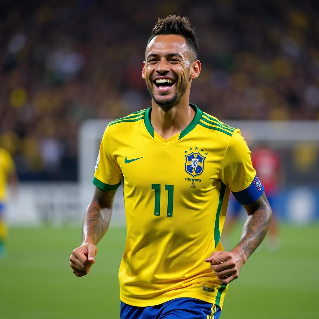 Neymar Jr. celebrating a goal with his signature enthusiasm